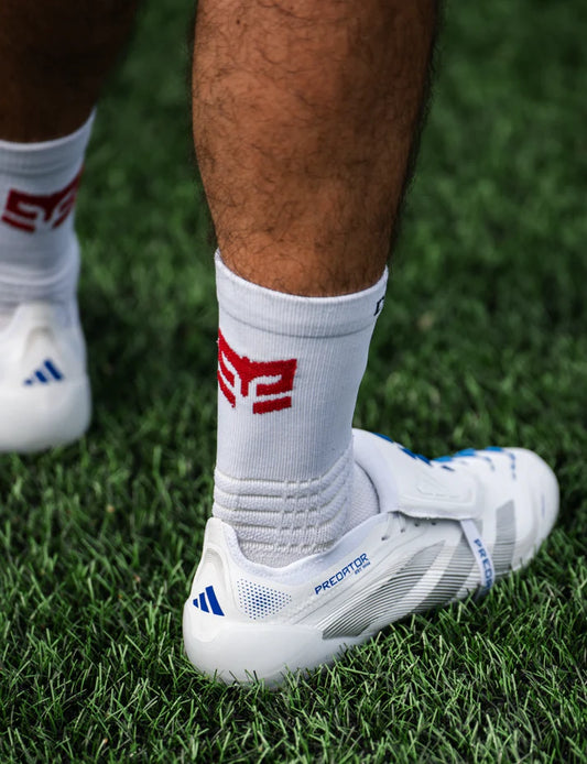 Dominus Performance Grip Socks - White Colored with Unique Grip Pattern for Enhanced Grip ensuring top performance. Engineered for grip & injury prevention.