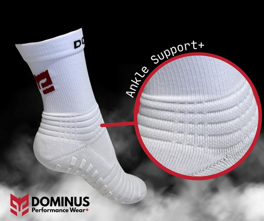 Dominus Performance Grip Socks - White Colored with Unique Grip Pattern for Enhanced Grip ensuring top performance. Engineered for grip & injury prevention.